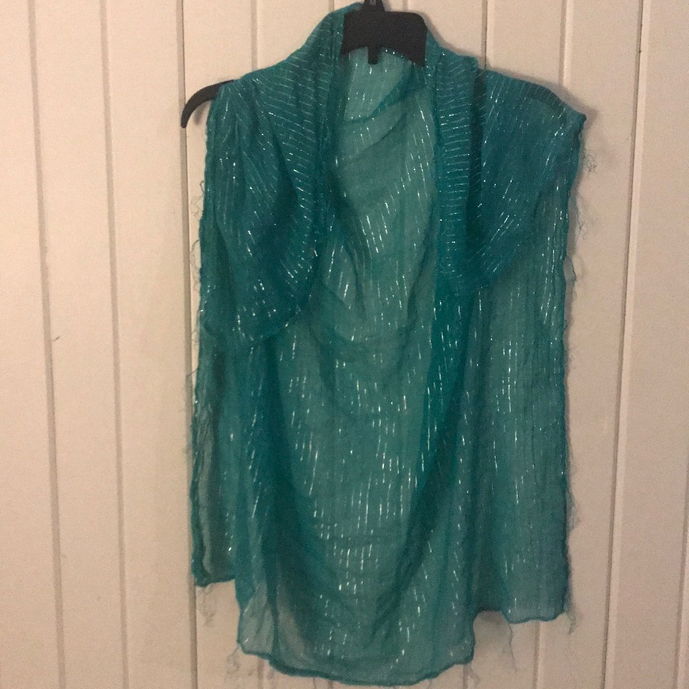 Ocean blue square scarf with silver threads